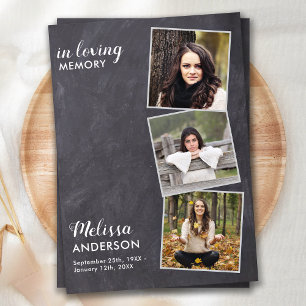 Carte De Remerciements Rustic Memorial 3 Photo Collage Sympathie funérair