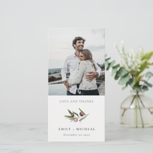 Carte De Remerciements Rustic Minimal Olive Branch Foliage Mariage Photo (Debout devant)