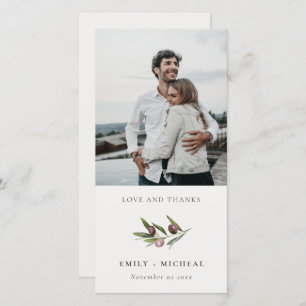 Carte De Remerciements Rustic Minimal Olive Branch Foliage Mariage Photo
