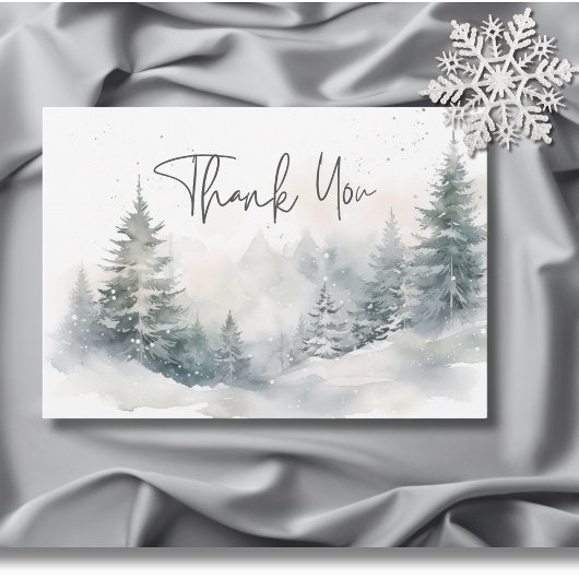 Carte De Remerciements Rustic Mountain Winter Scene Mariage d'aquarelle