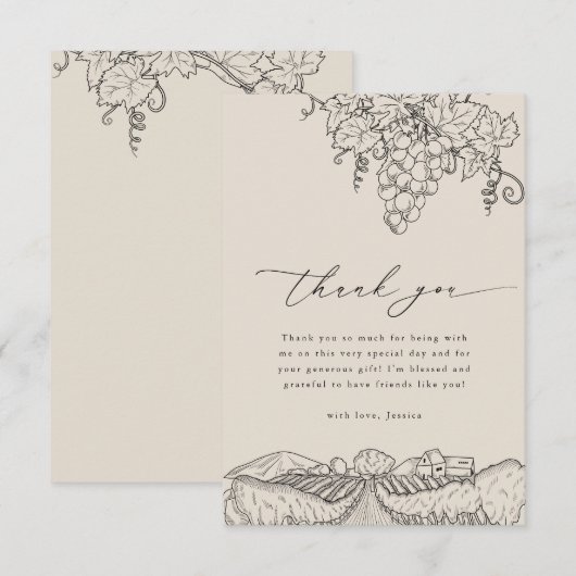 Carte De Remerciements Rustic Napa Valley Vineyard Fête des mariées vinic (Devant / Derrière)