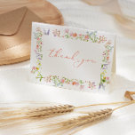 Carte De Remerciements Rustic Pastel Fleur sauvage Cadre Fête des mariées<br><div class="desc">Jolie carte de remerciements à nuptiale florale pliée avec un cadre d'aquarelle fleurs sauvages entourant un cadre blanc et "merci" au centre en corail style calligraphie moderne police.</div>