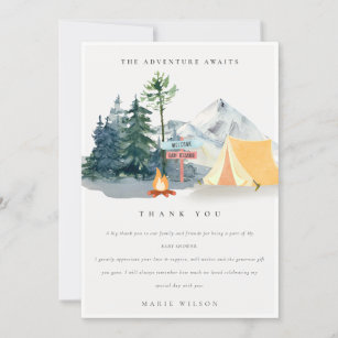 Carte De Remerciements Rustic Pine Woods Camping Baby shower de montagne