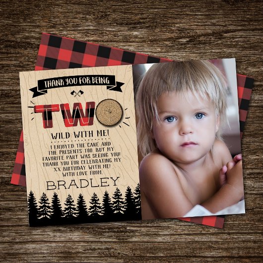 Carte De Remerciements Rustic Plaid Lumberjack Boys 2e photo d'anniversai