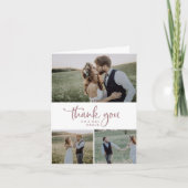 Carte De Remerciements Rustic Rose Gold 3 Photo Collage Mariage plié (Devant)