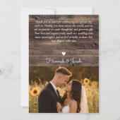 Carte De Remerciements Rustic Sunflower Roses Wedding (Dos)