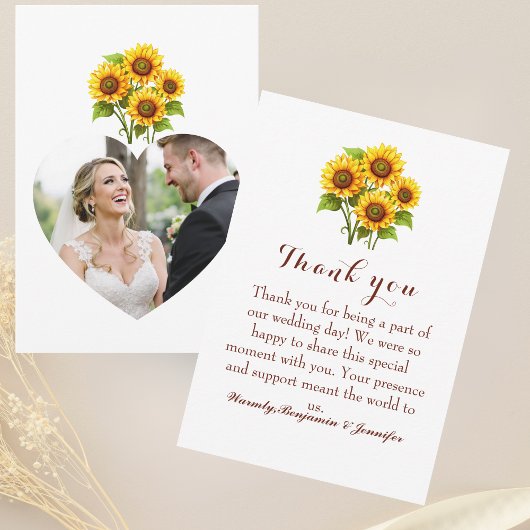 Carte De Remerciements Rustic Sunflower Wedding Photo