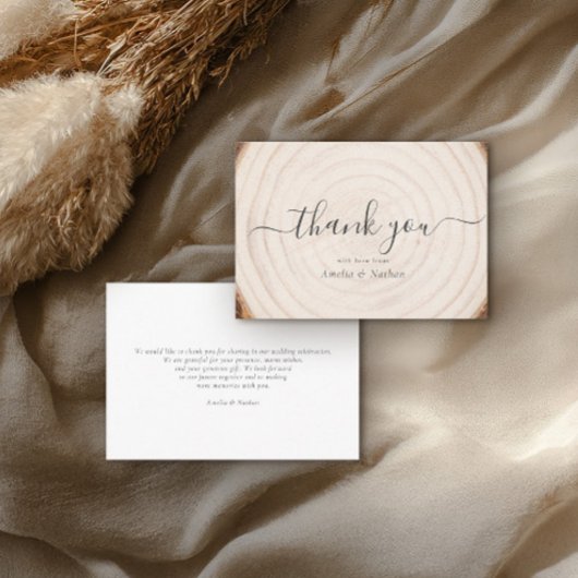 Carte De Remerciements Rustic Tree Ring Wood Script Calligraphy Wedding