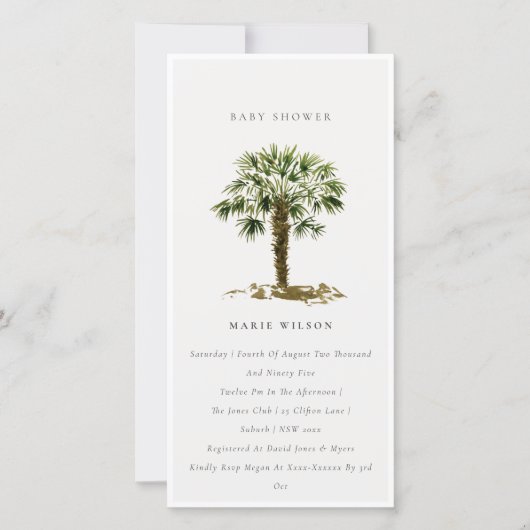 Carte De Remerciements Rustic Tropical Beach Palm Tree Baby shower Invita (Devant)