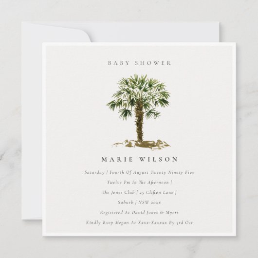 Carte De Remerciements Rustic Tropical Beach Palm Tree Baby shower Invita (Devant)