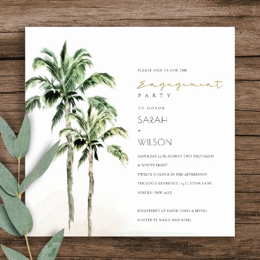 Carte De Remerciements Rustic Tropical Beach Palm Trees Fiançailles Invit