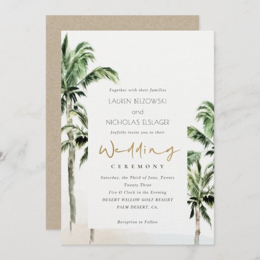 Carte De Remerciements Rustic Tropical Beach Palm Trees Mariage Inviter (Devant / Derrière)