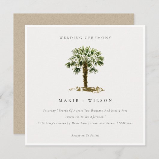 Carte De Remerciements Rustic Tropical Beach Palm Trees Mariage Inviter (Devant / Derrière)