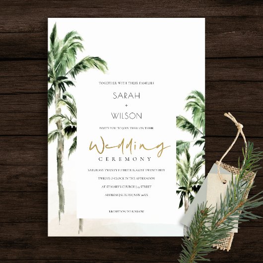 Carte De Remerciements Rustic Tropical Beach Palm Trees Wedding Invite