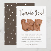 Carte de remerciements Rustic Twins Club Bear Baby (Devant / Derrière)