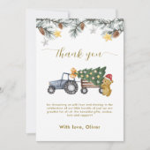 Carte De Remerciements Rustic Winter X'mas Tree Tractor Bear Baby Shower  (Devant)
