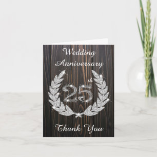 Carte De Remerciements Rustic Wood Diamond Laurel Argent 25e anniversaire