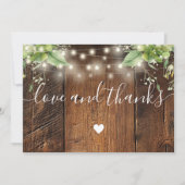 Carte De Remerciements Rustic Wood Greenery String Lights Wedding Photo (Devant)
