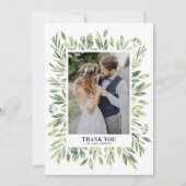Carte De Remerciements Rustique aquarelle Cadre vert Mariage photo (Devant)