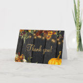 Carte De Remerciements Rustique automne automne floral script d'or grange (Devant)