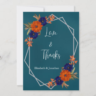 Carte De Remerciements Rustique Automne Orange Navy Bleu Floral Mariage