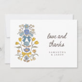 Carte De Remerciements Rustique bleu jaune Bow & Mariage de fleurs (Devant)