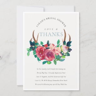 Carte De Remerciements Rustique Bohème Floral Cerf Bois de Cerf Lancement