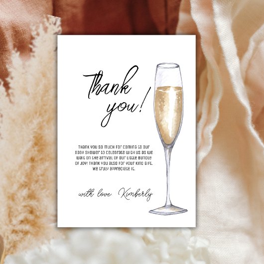 Carte De Remerciements Rustique Boho Champagne Brunch Baby shower Bubbly