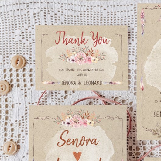 Carte De Remerciements Rustique Boho Floral Kraft Mariage