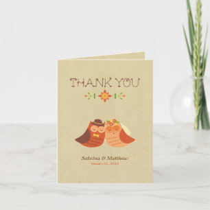 Carte De Remerciements Rustique Boho Lovebird Owl Couple Mariage