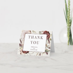 Carte De Remerciements Rustique Boho Marsala Crème Floral