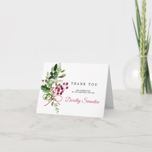 Carte De Remerciements Rustique Botanique d'hiver 70e anniversaire Photo (Devant)