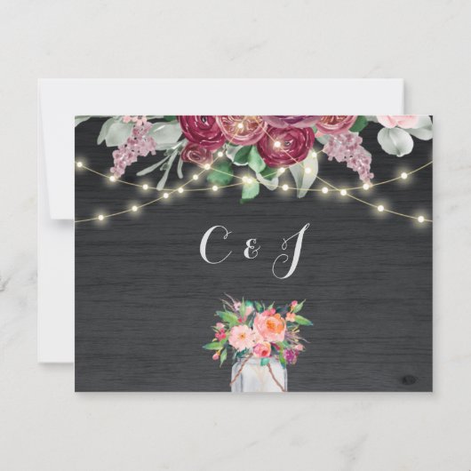 Carte De Remerciements Rustique Bourgogne Mason Jar String Mariage (Dos)