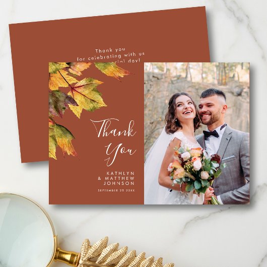 Carte De Remerciements Rustique Brown Autumn Foliage Mariage de automne P