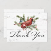 Carte De Remerciements Rustique Cardinal Aquarelle Rouge (Devant / Derrière)