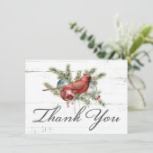 Carte De Remerciements Rustique Cardinal Aquarelle Rouge (Debout devant)