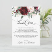 Carte De Remerciements Rustique Chic Bourgogne Blush Floral Mariage Brida (Debout devant)
