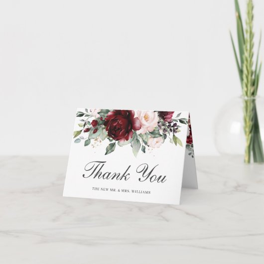 Carte De Remerciements Rustique Chic Bourgogne Blush Floral Mariage Brida (Devant)