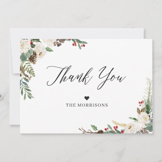 Carte De Remerciements Rustique Chic Hiver Floral Holly Berries Mariage (Devant)