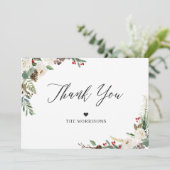 Carte De Remerciements Rustique Chic Hiver Floral Holly Berries Mariage (Debout devant)