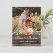 Carte De Remerciements Rustique Citrouille Mariage de automne Amour et Me (Debout devant)