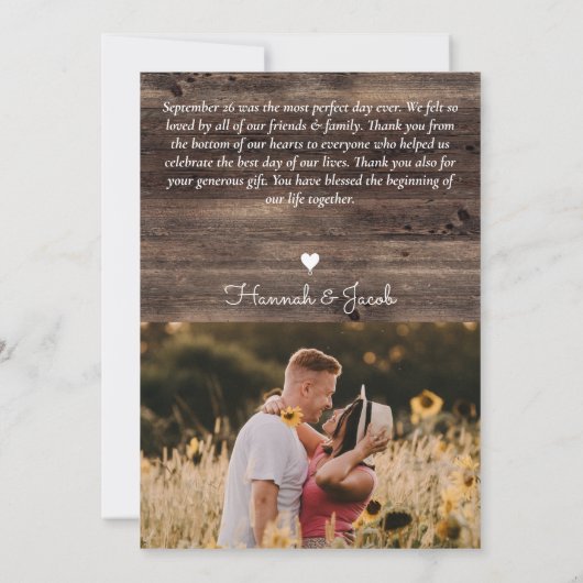 Carte De Remerciements Rustique Citrouille Mariage de automne Amour et Me (Dos)