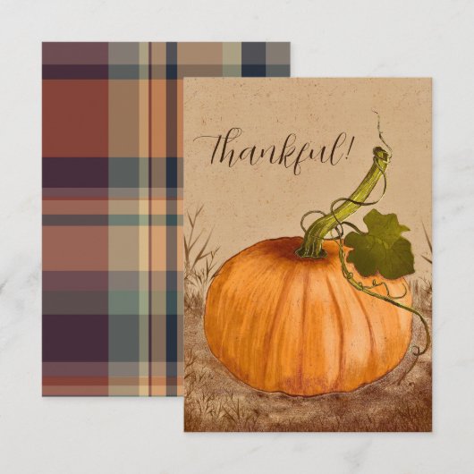 Carte De Remerciements Rustique Citrouille Vintage Paid Thanké (Devant / Derrière)