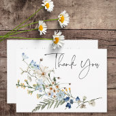 Carte De Remerciements Rustique Dusty Blue Fleurs sauvages & Daisy Mariag