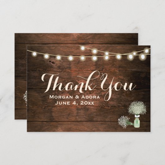 Carte De Remerciements Rustique Grange bois Mason Jar String Mariage (Devant / Derrière)