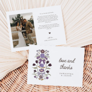Carte De Remerciements Rustique Lilac Bow & Blossom Mariage
