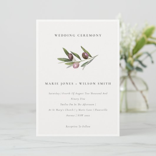 Carte De Remerciements Rustique minimal Olive Branche Foliage Mariage Inv (Debout devant)