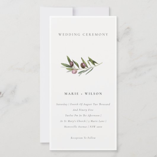 Carte De Remerciements Rustique minimal Olive Branche Foliage Mariage Inv (Devant)