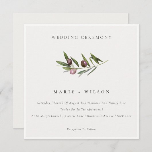 Carte De Remerciements Rustique minimal Olive Branche Foliage Mariage Inv (Devant / Derrière)