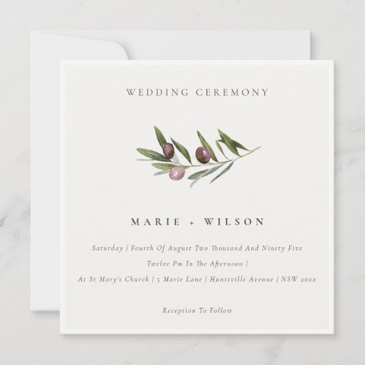 Carte De Remerciements Rustique minimal Olive Branche Foliage Mariage Inv (Devant)